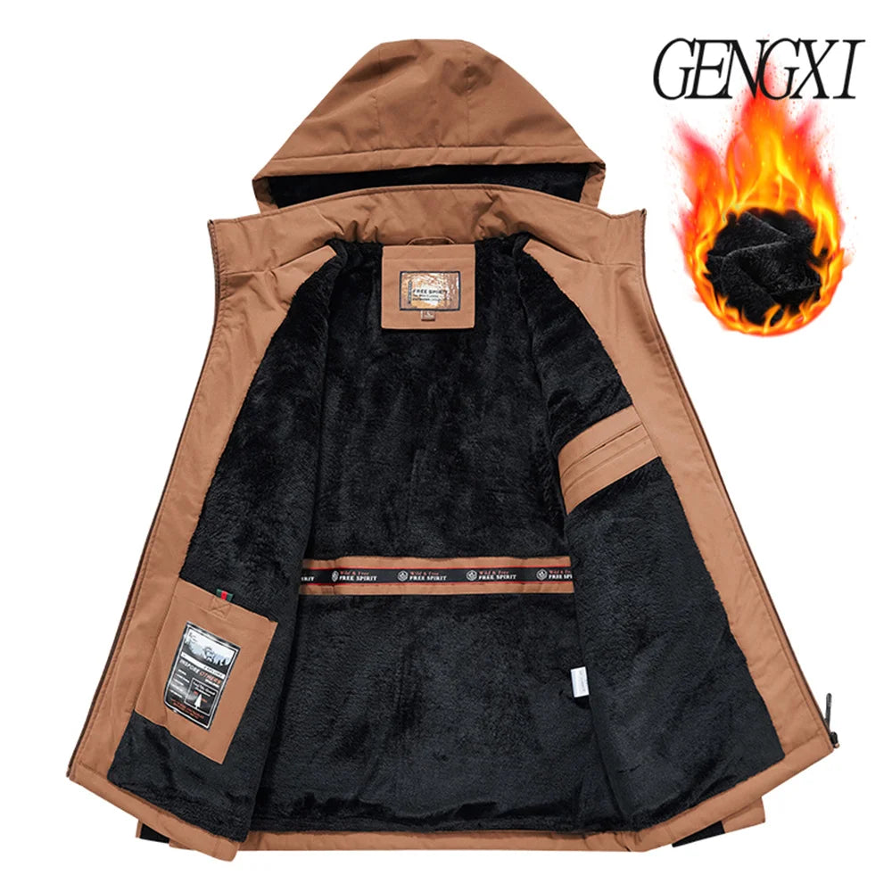 Winter New Arrival Men's Detachable Hood Fleece-Lined Jacket Casual Fashion Windproof Warm Multi-Pocket Jacket Workwear Jacket