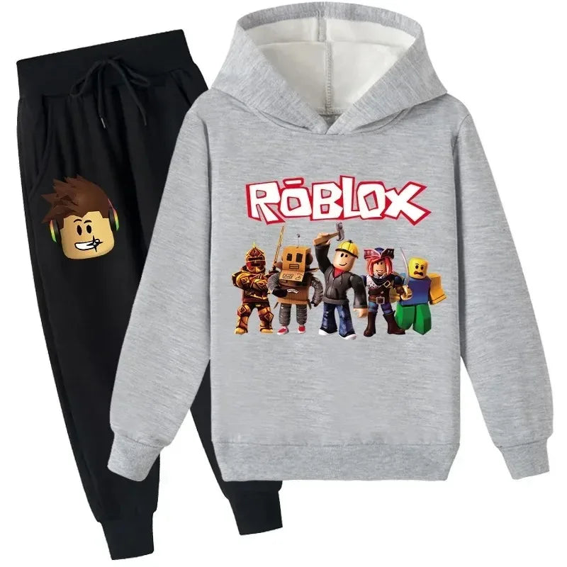 Roblox Children Hoodies Clothes Anime Spr Autumn Boys Girls Hoodies Set Kid Harajuku Fashion Pullover Tops+Pant Suit