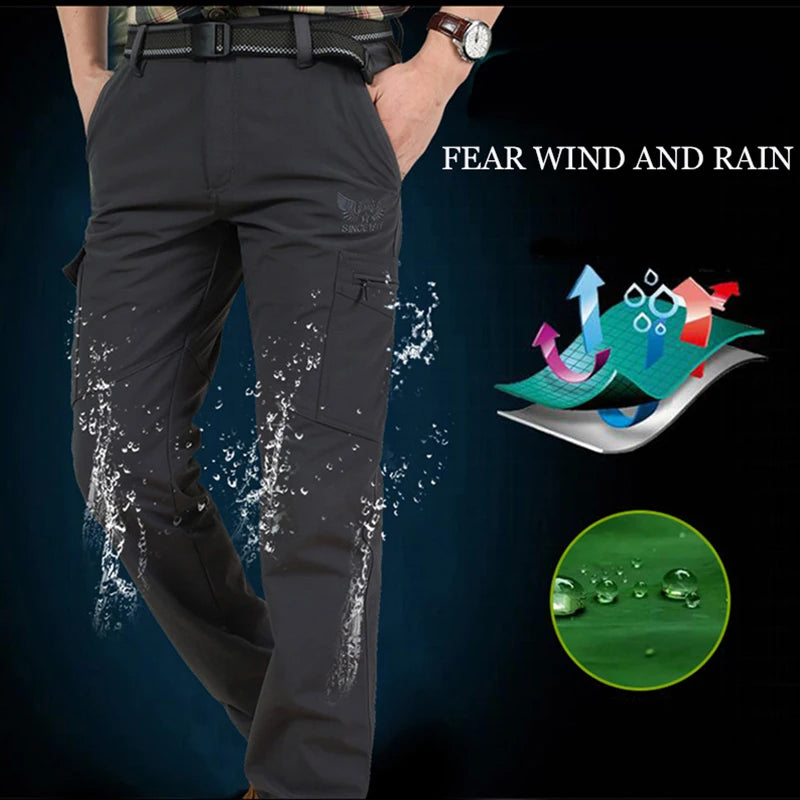 2024 Outdoor Work Tactical Pants Men Winter Casual Cargo Trousers Waterproof Fleece-lined Pant Elastic Hiking Traveling Workwear