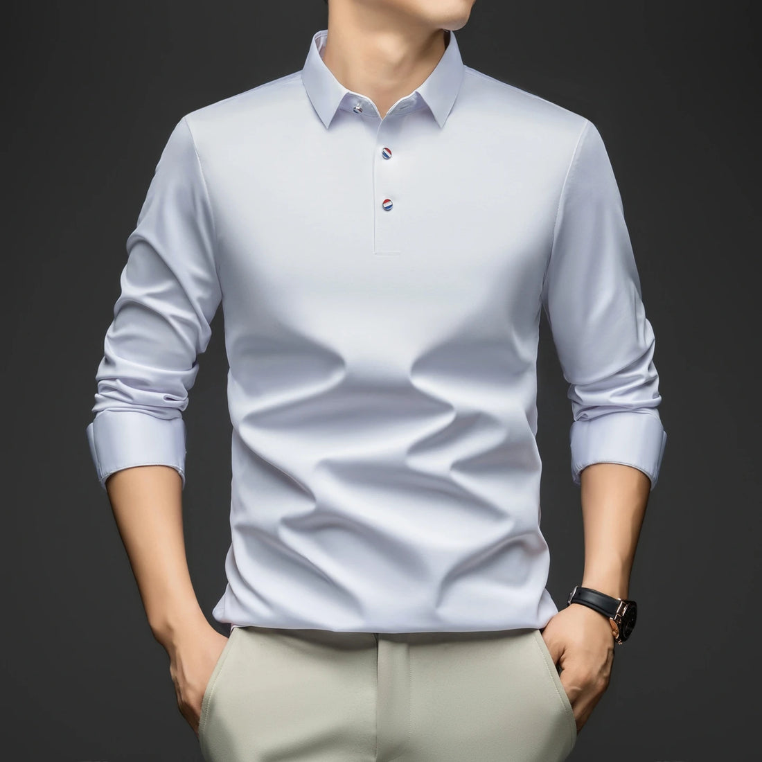 BROWON 2025 Spring Autumn Casual Work Tops Man Tshirt Long Sleeve Solid Color Soft Elegant Business Mulberry Silk T Shirt Man