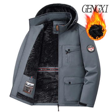 Winter New Arrival Men's Detachable Hood Fleece-Lined Jacket Casual Fashion Windproof Warm Multi-Pocket Jacket Workwear Jacket