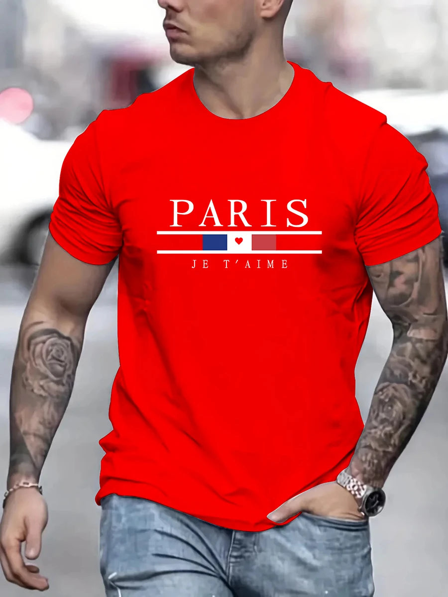 Paris Shirts Men's T-Shirts Print Mens Clothes Short Sleeve T Shirt Crew Neck Oversized T Shirt Fashion Men's Clothing