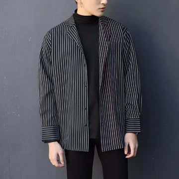 Clothing Man Striped Tops Black Long Sleeve Shirts and Blouses for Men with Collar Sleeves Button New in Regular Cool Original S