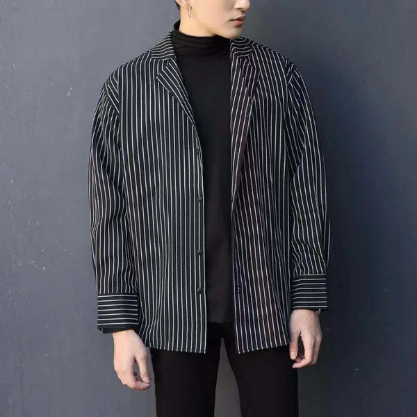 Clothing Man Striped Tops Black Long Sleeve Shirts and Blouses for Men with Collar Sleeves Button New in Regular Cool Original S