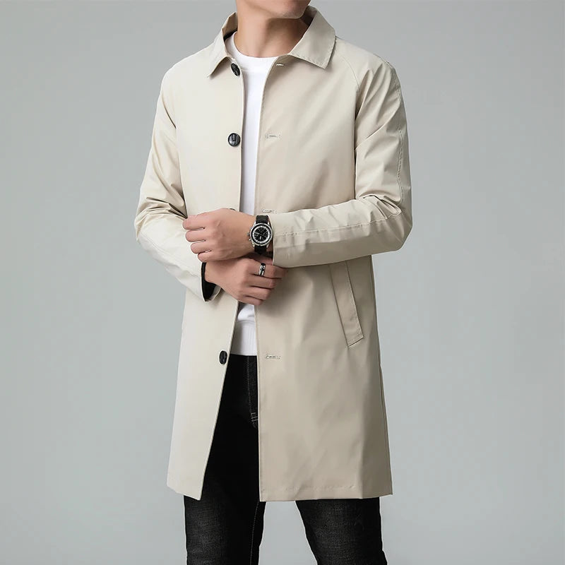 Casual Fashion High-quality Light Business Casual Suit Jacket Long Men Trench Coat Windbreaker Overcoat Long Jacket Men Clothing
