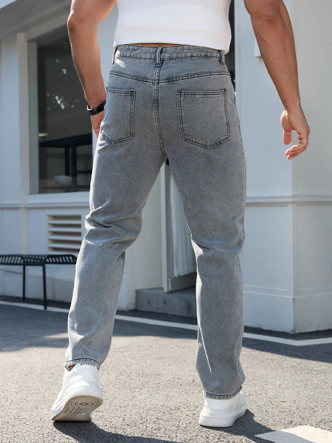 Men's Simple and Versatile Gray Slim-Fit Jeans