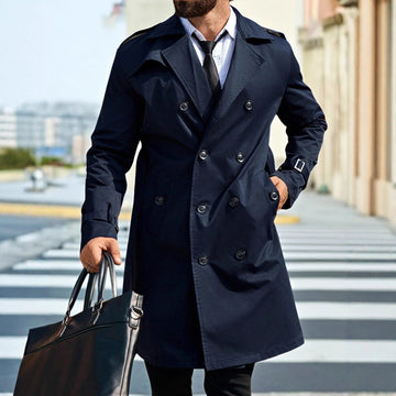 Mens Mid-length Double-breasted Casual Trench Coat